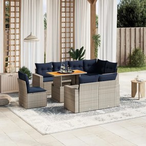 vidaXL 9 pcs conjunto sofás p/ jardim c/ almofadões vime PE cinzento