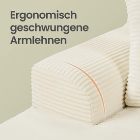 Sofá modular de canto com Chaise long à direita, 150 x 244 x 73 cm branco creme