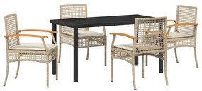 Conjunto de Jantar de Jardim 5 Peças com Almofadas de Rattan Sintético
