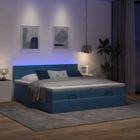 Estrutura cama otomana colchões 180x200 cm veludo azul escuro