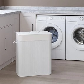 Cesto para roupa suja em bambu com 2 compartimentos de 52 x 63 x 32 cm branco