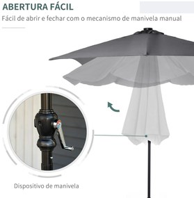 Chapéu de Sol com Luzes LED 268x205x248 cm Chapéu de Sol de Jardim Inc