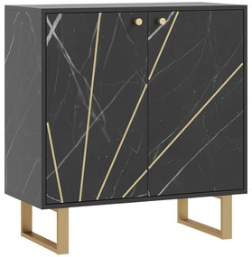 HOMCOM Buffet de Armazenamento com 2 Portas e Prateleira Ajustável Pés em Metal 76x35x77 cm Tom Mármore Preto | Aosom Portugal