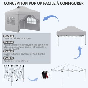 Tenda pop-up dobrável  3 x 3, altura ajustável, paredes laterais, aberturas de ventilação, janelas, saco de transporte com Rodas cinzento claro