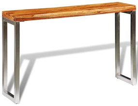 vidaXL Mesa consola com pernas de aço madeira maciça