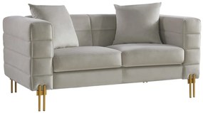 Sofá LARIOS 2 Lugares em Veludo Cinza Light com Pernas Douradas – 157x
