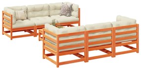 7 pcs conjunto sofás de jardim madeira de pinho castanho cera