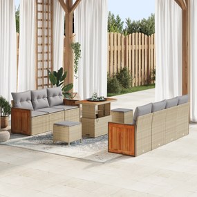 Conjunto de Sofá de Jardim vidaXL de 10 Peças com Almofadas Bege Ratta