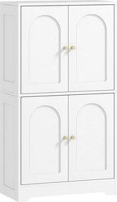 Armário de cozinha, móvel de arrumação com 4 portas arqueadas e 2 prateleiras ajustáveis, 60 x 30 x 110 cm, branco