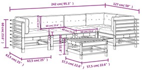 6 pcs conjunto lounge jardim c/ almofadões madeira maciça cinza