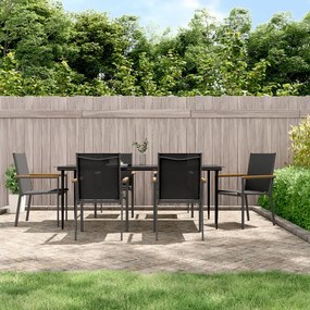 vidaXL 7 pcs conjunto de jantar para jardim textilene e aço preto