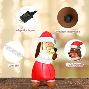 Cão insuflável natal de 160 cm autoinsuflável com lâmpadas internas Tecido de poliéster e soprador impermeável Adequado multicolorido