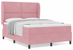 Cama Box com Colchão Rosa 140x190 cm em Veludo