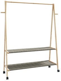 Cabide com prateleiras e rodas 132x45,5x155,5 cm bambu