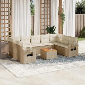 vidaXL 10 pcs conjunto de sofás p/ jardim com almofadões vime PE bege