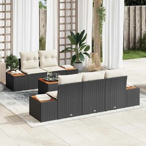 vidaXL Conjunto de Sofá de Jardim com 6 Peças e Almofadas Preto Rattan Sintético Acácia