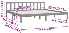 Estrutura de cama 200x200 cm pinho maciço cinzento