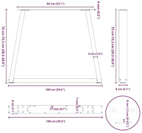 Pernas para mesa de jantar em V, 2 peças, pretas, 100x(72-73,3) cm, aç
