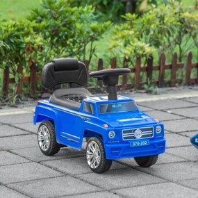 Carro Andador para Bebé de 18-36 Meses Carro sem Pedais com Faróis Música Buzina Compartimento de Armazenamento e Encosto Alto 68x30,5x41,5cm Azul