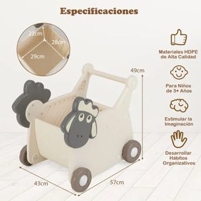 Andador de bebé 3+ anos em forma de ovelha com 4 rodas para desenvolvimento de habilidades 57 x 43 x 49 cm Branco + Cinzento