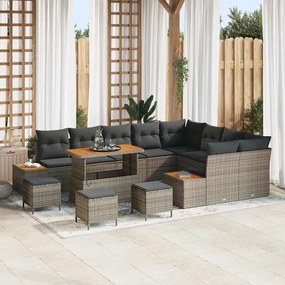 Conjunto de Sofá de Jardim vidaXL de 13 Peças com Almofadas Cinza Rattan Sintético Madeira de Acácia
