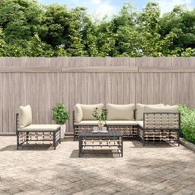 vidaXL 6 pcs conjunto lounge de jardim c/ almofadões vime PE antracite