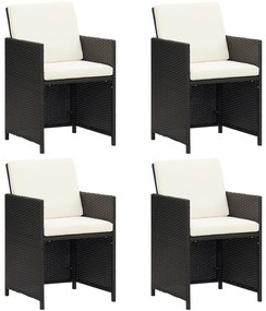 Cadeiras de jantar p/ jardim com almofadões 4 pcs vime PE preto