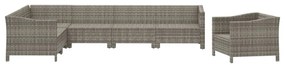 7 pcs conjunto lounge de jardim c/ almofadões vime PE cinzento