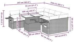 9 pcs conjunto de sofás p/ jardim c/ almofadões vime PE preto