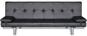 Sofa-cama ajustável com 2 almofadas couro artificial preto