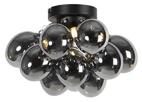 Candeeiro de teto design preto com vidro fumê 3 lâmpadas - Uvas Art Deco,Design