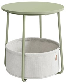 Mesa de apoio redonda, mesa de cabeçeira com cesto em tecido 45 x 50 cm (Ø x H) Verde louro + branco creme