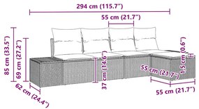 Conjunto de Sofás de Jardim com 5 Peças e Almofadas de Poly Rattan Cin