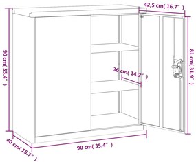 Armário de escritório com 2 portas 90 cm aço cinzento