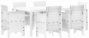 Conjunto de Jantar para Jardim 7 pcs Branco Rattan / Vime