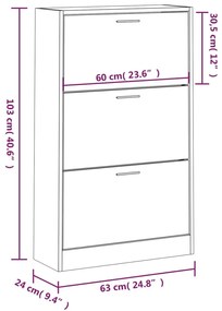 Sapateira 63x24x103 cm derivados de madeira branco brilhante