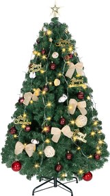 HOMCOM Árvore de Natal de 150 cm com Decorações 150 Luzes LED Branco Quente 8 Modos de Iluminação e 480 Ramos Verde | Aosom Portugal