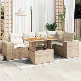 vidaXL 6 pcs conjunto de sofás p/ jardim com almofadões vime PE bege