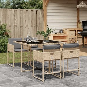 vidaXL 5pcs conj. jantar jardim c/ almofadões vime PE bege misturado