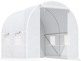 Outsunny Estufa Tipo Túnel 245x200x200cm com Portas Enroláveis e 4 Janelas Cobertura de PE Estrutura de Metal Branco