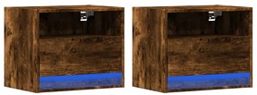 Mesas de cabeceira de parede com luzes LED 2pcs carvalho fumado