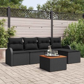 Conjunto de Sofá de Jardim com 6 peças da e almofadas pretas de rattan