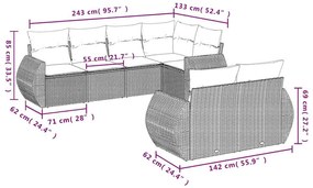 7 pcs conj. sofás jardim com almofadões vime PE cinzento-claro