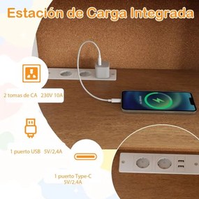 Secretária infantil 90 x 48 x 109 cm com estação de carregamento, tampo amplo, prateleiras ajustáveis e 2 gavetas para crianças para estudo,, branca