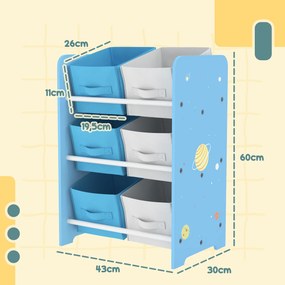 Estante para Brinquedos com 6 Caixas de Tecido não Tecido Amovíveis Organizador de Brinquedos para 43x30x60 cm Azul
