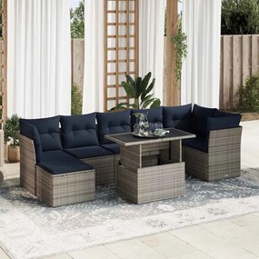 7 pcs conjunto sofás jardim almofadões vime PE/acácia cinzento