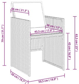 15 pcs conjunto de jantar p/ jardim com almofadões vime PE bege