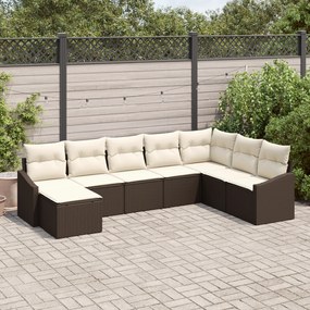 Conjunto de Jantar de Jardim 8 Peças com Almofadas Castanho Rattan de