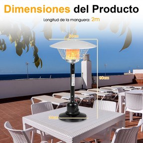 Aquecedor portátil de mesa de 90 cm para jardim a gás propano para exteriores com proteção contra tombamento e superaquecimento Preto