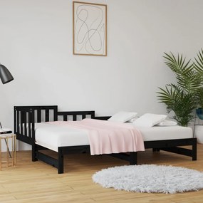 Sofá-cama de puxar 2x(90x200) cm pinho maciço preto